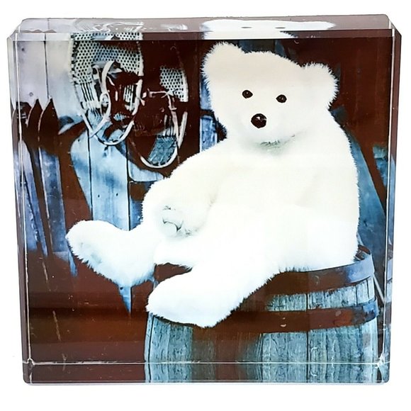 Gund TEDDY BEAR GLASS PAPERWEIGHT black & white design 3"square x 3/4" #4041944 - Picture 1 of 7
